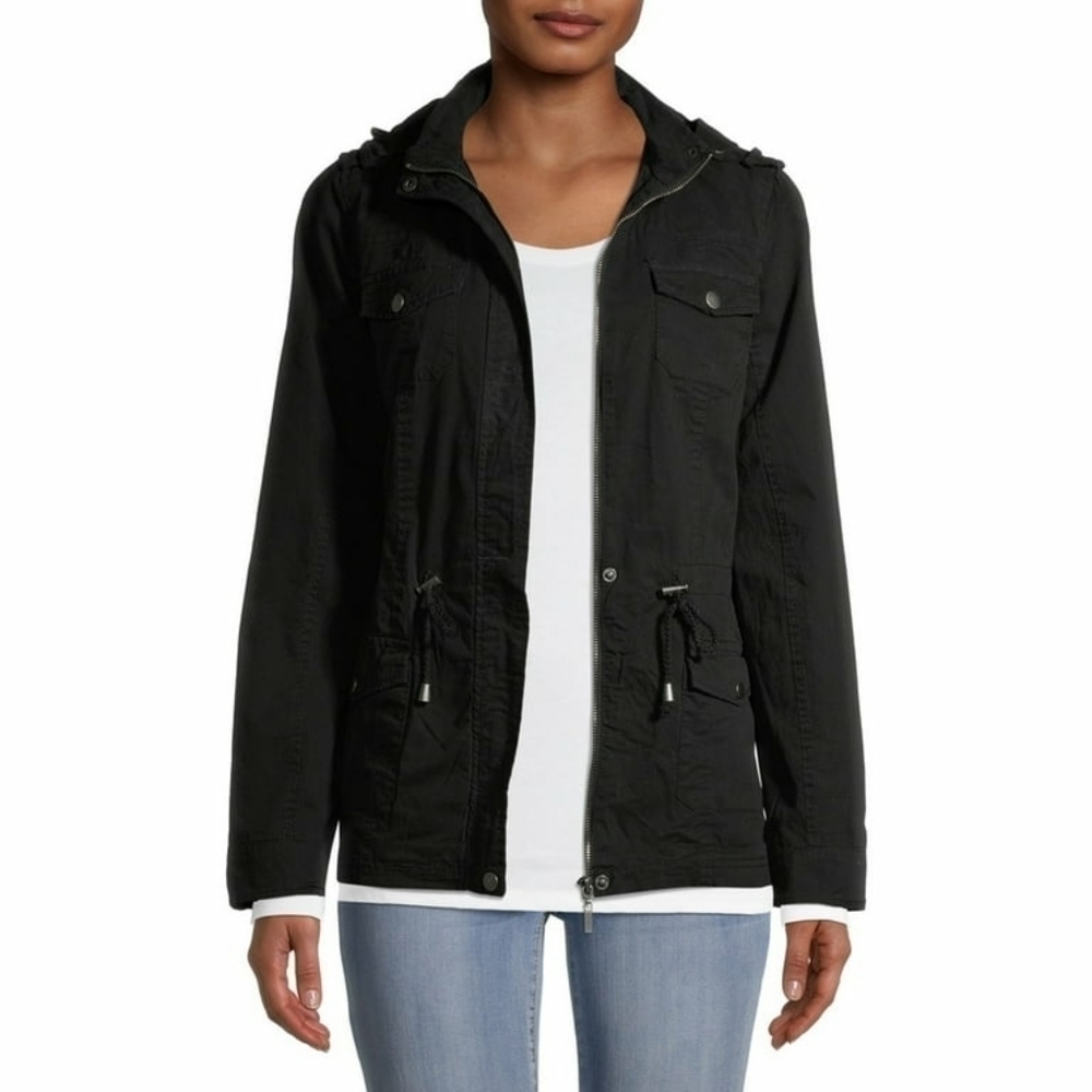 New Look Black Cotton Anorak Mid Length Hooded Lightweight